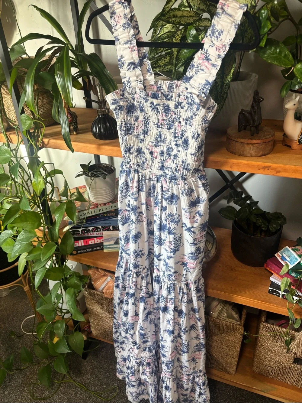 Abercrombie & Fitch Smocked Bodice Easy Maxi Dress Palm Tree Print Size Small